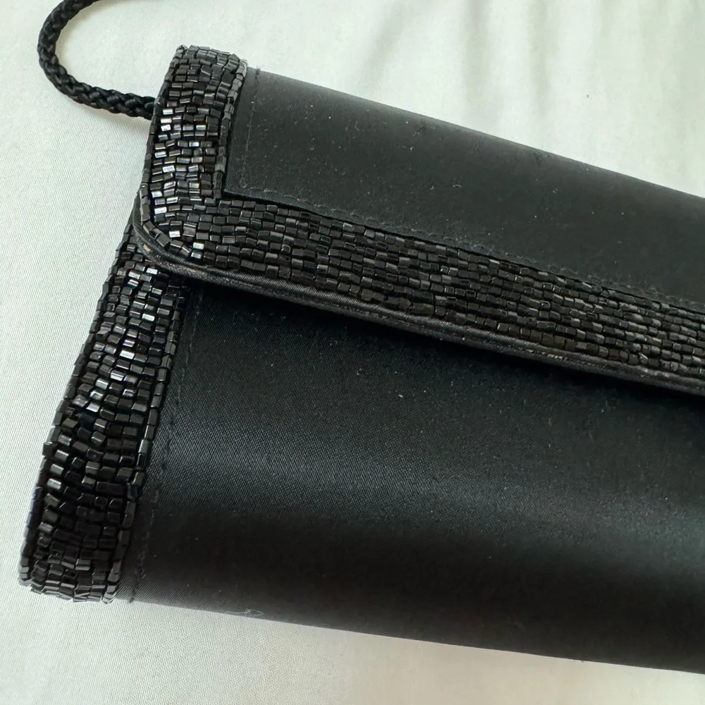 VTG Preston & York Elegant Beaded Satin Black Evening Clutch Shoulder Bag 90’s - Picture 2 of 15